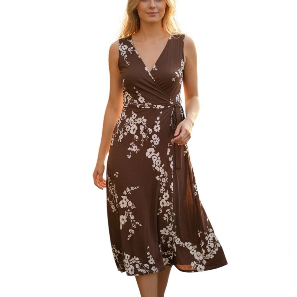 Brown & White Floral Dress Med